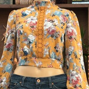 Floral Mustard Top with Lace Detailing